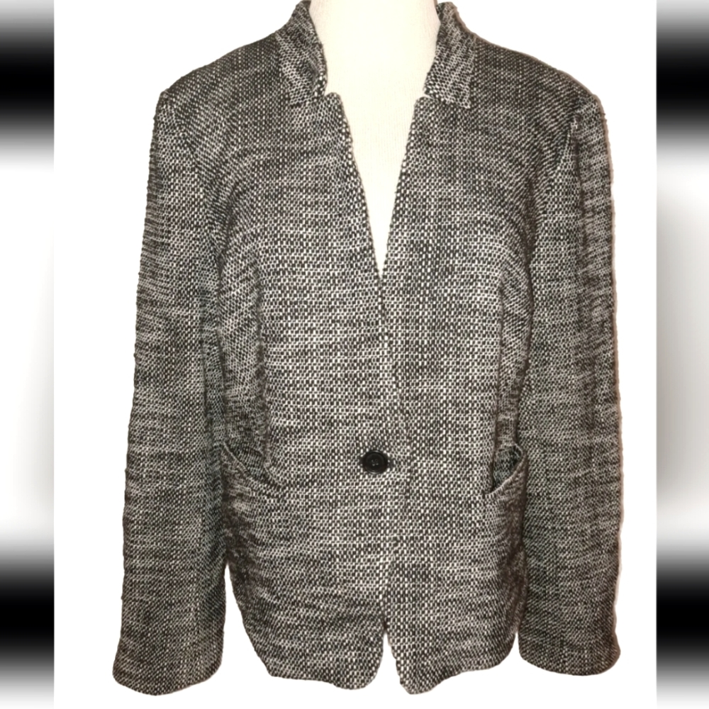 Ann Taylor LOFT Black And White Twill Jacket Size 12